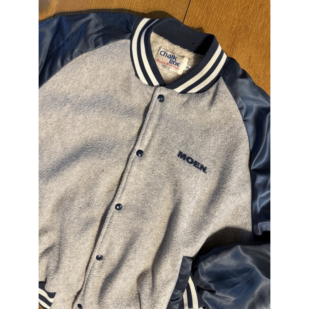 Vintage Moen Chalk Line Sherpa Lined Varsity Bomber Jacket Size 2XL USA‎ Made